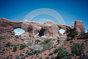 Natural landscape of limestone and sandstone rock formations inside a national parks in utah and arizona in north america