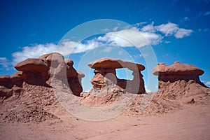 Natural landscape of limestone and sandstone rock formations inside a national parks in utah and arizona in north america