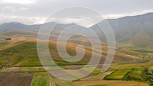 Natural landscape of the plain of Castelluccio di Norcia. Apennines, Umbria, Italy