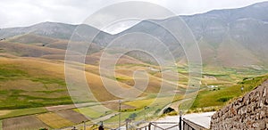 Natural landscape of the plain of Castelluccio di Norcia. Apennines, Umbria, Italy