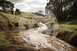 natural landscape, with stream running through it, polluted by runoff from nearby farms