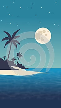 natural landscape. a tropical beach with palm trees and the sea at night. vector illustration