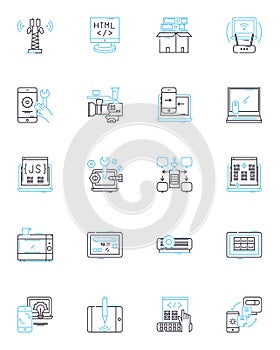 Natural language linear icons set. Syntax, Semantics, Morphology, Pragmatics, Discourse, Phonology, Lexicon line vector