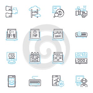 Natural language linear icons set. Syntax, Semantics, Morphology, Pragmatics, Discourse, Phonology, Lexicon line vector photo