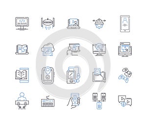 Natural language processing line icons collection. Sentiment, Parsing, Tokenization, Stemming, Morphology, Part-of