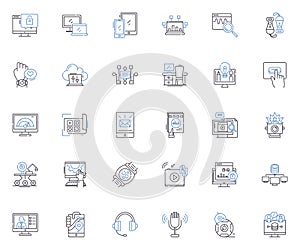 Natural language processing line icons collection. Syntax, Semantic, Morphology, Discourse, Parsing, Lexicon, Grammar photo