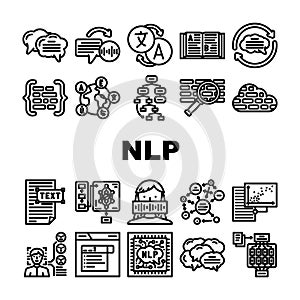 natural language processing nlp icons set vector