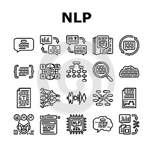 natural language processing nlp icons set vector