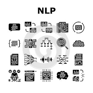 natural language processing nlp icons set vector