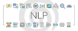 natural language processing nlp icons set vector