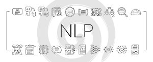 natural language processing nlp icons set vector