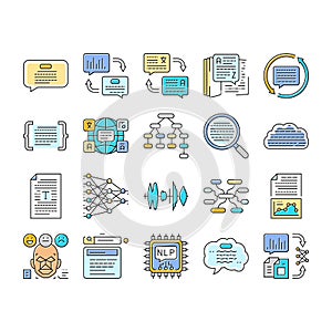 natural language processing nlp icons set vector