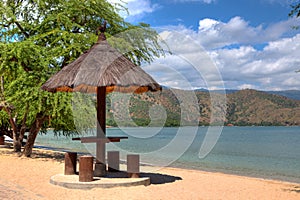 Natural leaf hut on a beach in Dili