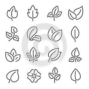 Natural leaf line icons. Young leaves of plants, forest tree leafs and eco greens fertilizer vector outline pictogram