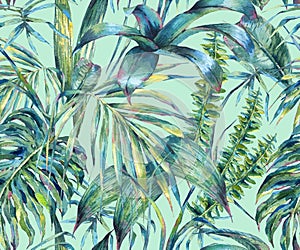 Natural leaves exotic watercolor seamless pattern