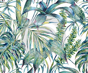 Natural leaves exotic watercolor seamless pattern