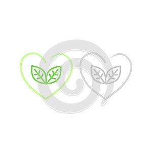 Natural Leaves Heart Shape Vector Logo, Sign, Symbol