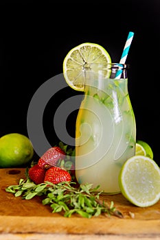 Natural Lemonade With Strawberries and Peppermint Drink photo