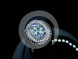 Natural light blue zircon gold diamond ring photo