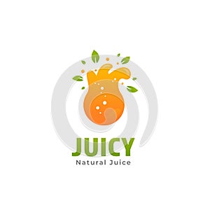 Natural lime fruit fresh juice logo with splash liquid orange icon illustration for juice bar or pressed juice business