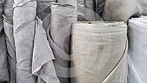 Natural linen fabric in roll