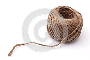 Natural linen straw rope yarns isolated on white background