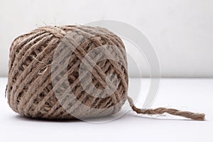 Natural linen straw rope yarns isolated on white background