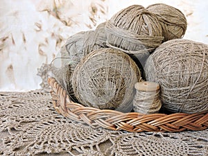 Natural linen thread in wicker, Lithuania