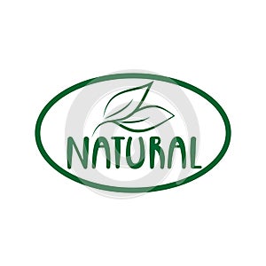 Natural logo green leaf label  for veggie or vegetarian food package design