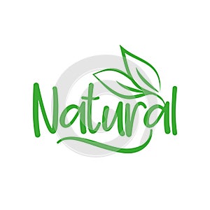 Natural logo green leaf label  for veggie or vegetarian food package design.