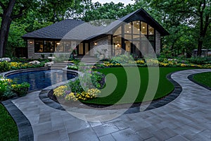 Natural-Looking Artificial Grass Creates Low-Maintenance Oasis in Small Woodland Garden photo