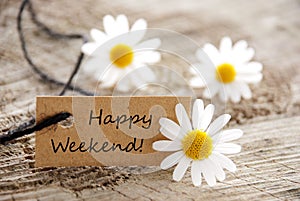 Natural Looking Label with Happy Weekend photo