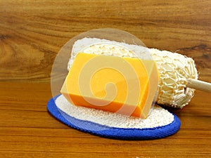 Natural luff sponge with orange soap