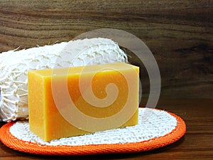 Natural Luffa sponge with orange soap