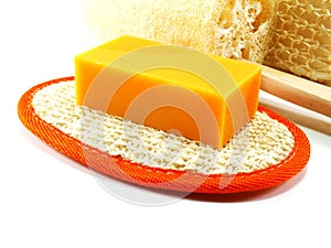 Natural Luffa sponge with orange soap