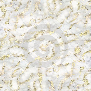 Natural luxury white marble texture with abstract liquid golden veins of oil paint and glitter powder for background