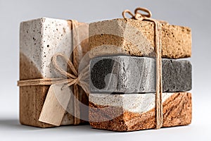 Different colors. Natural material. Group of textured bricks. Construction concept