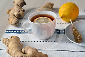 Natural medicine conceipt: ginger lemon tea