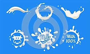 Natural Milk Logo Templates Set, Organic Dairy Product Labels, Badges Vector Illustration