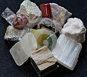 Natural minerals, stones on a dark background,decoration