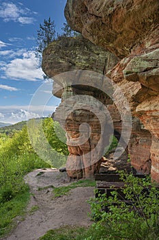 Natural monument Bruderfelsen in Rodalben. Region Palatinate in the federal state of Rhineland Palatinate in Germany photo