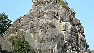 Natural monument Externsteine, middle part of the ground monument and geotope, pan from bottom to top