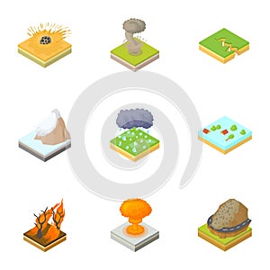 Natural occurrence icons set, cartoon style