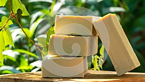 Natural Olive oil soap. Organic handmade soap bars with olive branch concept. Skin care products. Selective focus.