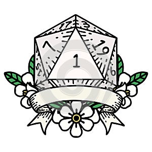 natural one d20 dice roll illustration photo