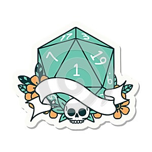 natural one d20 dice roll sticker photo