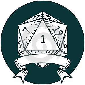 natural one d20 dice roll icon