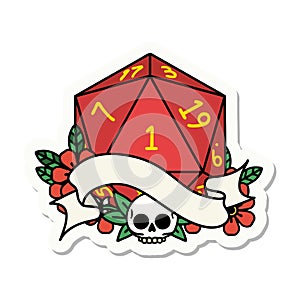 natural one d20 dice roll sticker