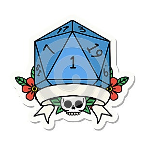 natural one d20 dice roll sticker