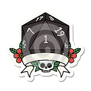 natural one d20 dice roll sticker